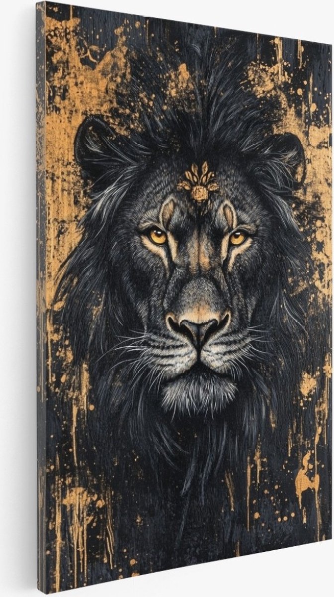 Saammp Canvas Schilderij - Zwarte Leeuw - Dieren - Natuur - 40x60 - Foto op canvas - Wanddecoratie - Muurdecoratie Woonkamer - Slaapkamer decoratie - Canvas Print Multicolor