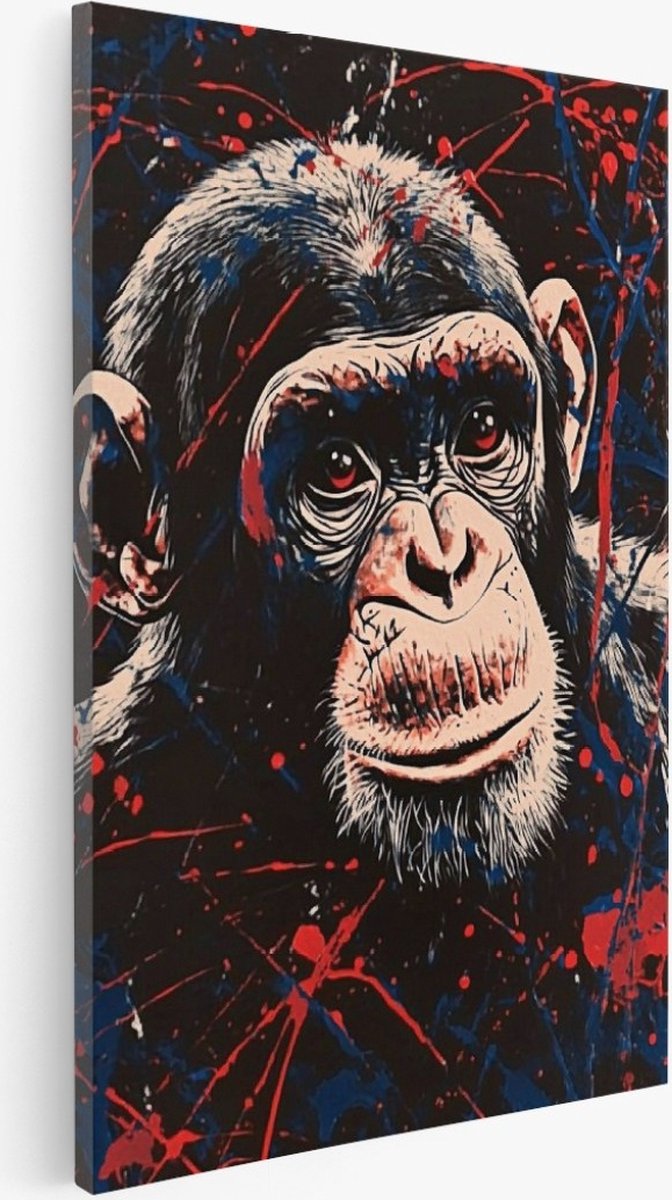 Saammp Canvas Schilderij - Abstracte Chimpansee - Natuur - Dieren - 40x60 - Foto op canvas - Wanddecoratie - Muurdecoratie Woonkamer - Slaapkamer decoratie - Canvas Print Multicolor