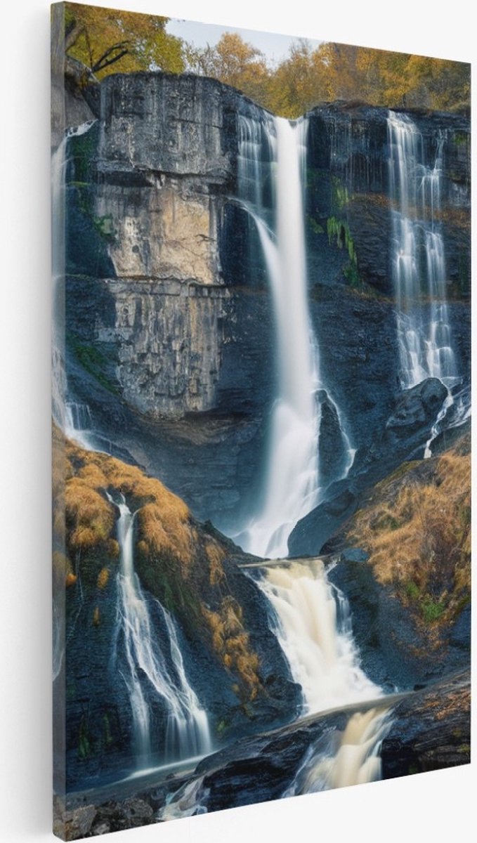 Saammp Canvas Schilderij - Kleine Waterval - Natuur - Landschap - 80x120 - Foto op canvas - Wanddecoratie - Muurdecoratie Woonkamer - Slaapkamer decoratie - Canvas Print Multicolor