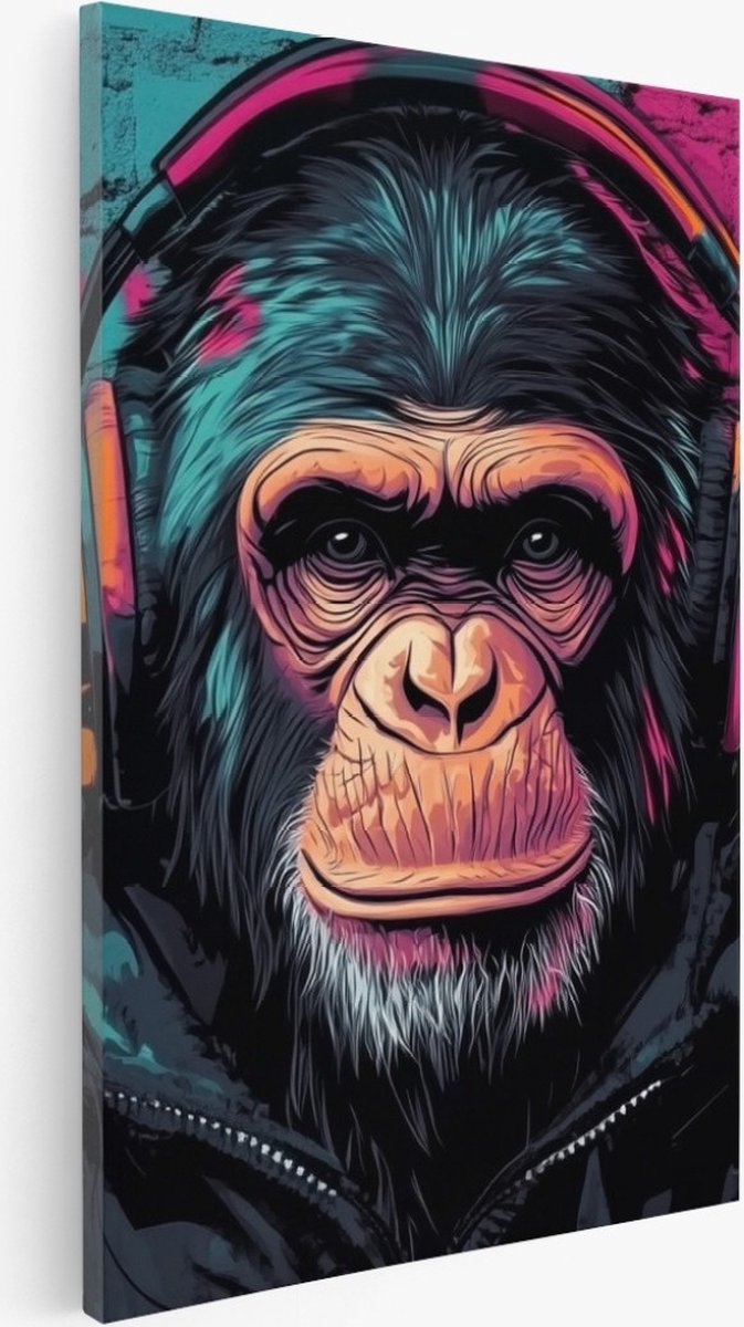 Saammp Canvas Schilderij - Aap - Grafitti - Abstract - Dier - 75x100 - Foto op canvas - Wanddecoratie - Muurdecoratie Woonkamer - Slaapkamer decoratie - Canvas Print Multicolor