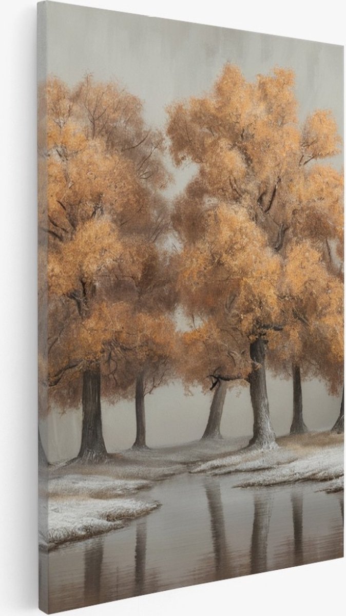 Saammp Canvas Schilderij - Oranje bomen - Natuur - Wit Landschap - Abstract - 60x90 - Foto op canvas - Wanddecoratie - Muurdecoratie Woonkamer - Slaapkamer decoratie - Canvas Print Multicolor