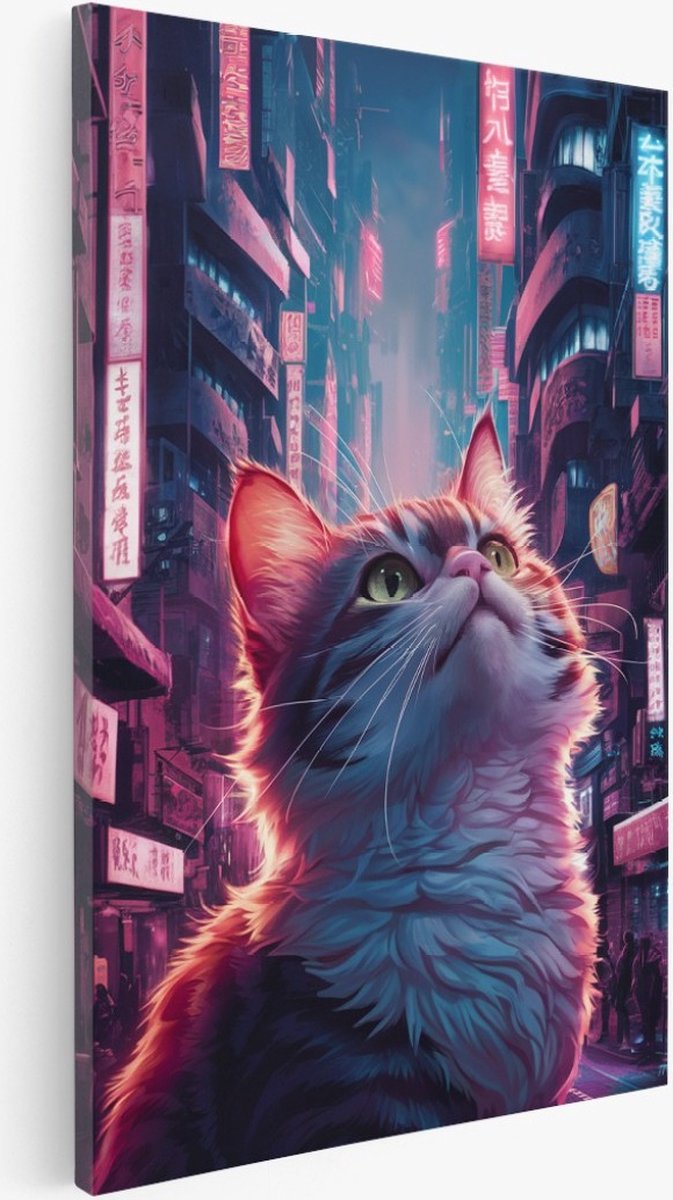 Saammp Canvas Schilderij - Abstracte Poes - Natuur - Dieren - 75x100 - Foto op canvas - Wanddecoratie - Muurdecoratie Woonkamer - Slaapkamer decoratie - Canvas Print Multicolor