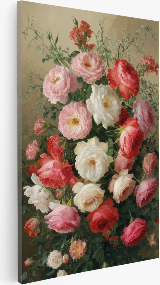 Saammp Canvas Schilderij - bloemen - Kleurrijk - Beige - 75x100 - Foto op canvas - Wanddecoratie - Muurdecoratie Woonkamer - Kantoor Decoratie Multicolor