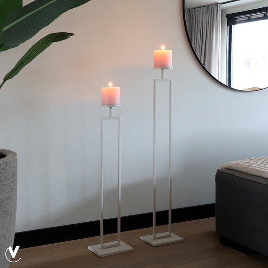 Kandelaar Concordia | Beige - Ivory | L20 x B15 x H80 cm | Vloerkandelaar