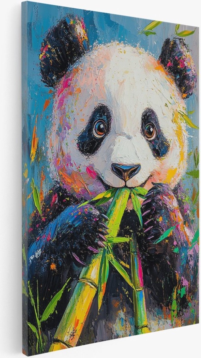 Saammp Canvas Schilderij - Abstracte Pandabeer - Dieren - Natuur - 75x100 - Foto op canvas - Wanddecoratie - Muurdecoratie Woonkamer - Slaapkamer decoratie - Canvas Print Multicolor