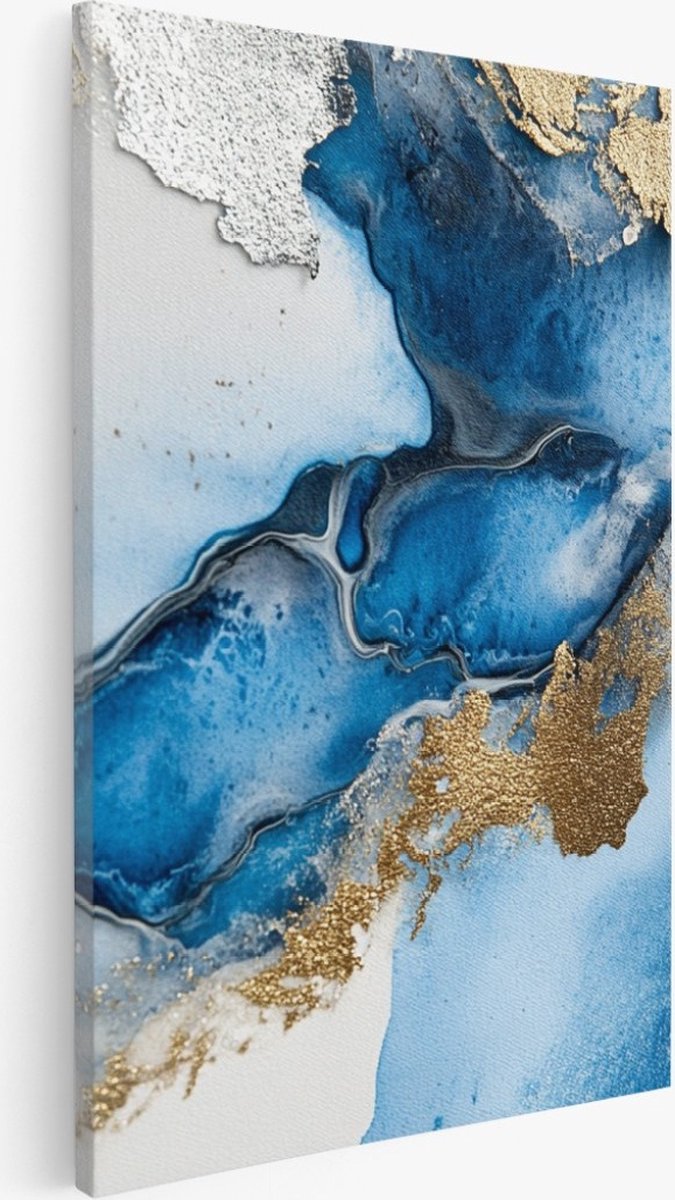 Saammp Canvas Schilderij - Blauw marmer - Dynamisch - Abstract kunstwerk - 50x70 - Foto op canvas - Wanddecoratie - Muurdecoratie Woonkamer - Slaapkamer decoratie - Canvas Print Multicolor