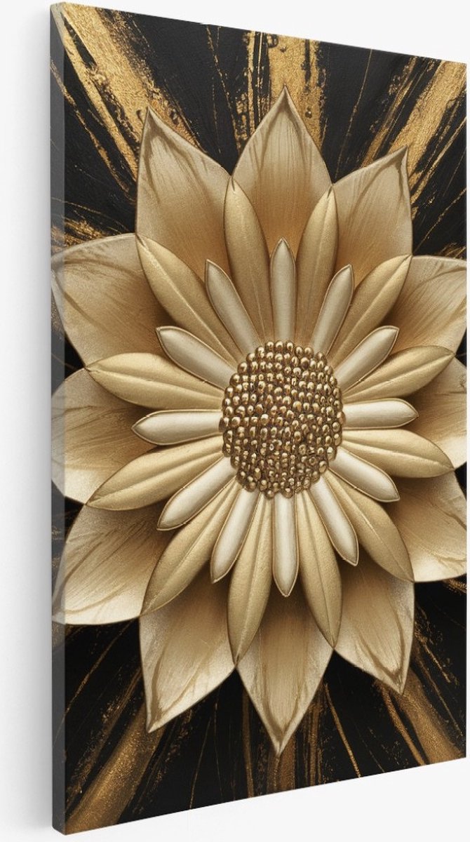 Saammp Canvas Schilderij - Goude Abstracte bloemen - Natuur - Abstract - 50x70 - Foto op canvas - Wanddecoratie - Muurdecoratie Woonkamer - Kantoor Decoratie Multicolor