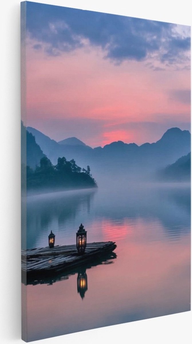 Saammp Canvas Schilderij - Zonsondergang in thailand - Natuur - Landschap - 100x150 - Foto op canvas - Wanddecoratie - Muurdecoratie Woonkamer - Slaapkamer decoratie - Canvas Print Multicolor
