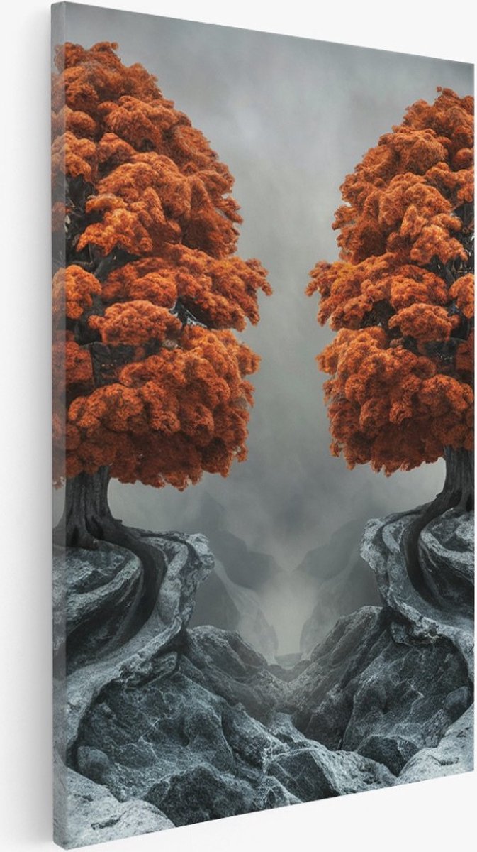 Saammp Canvas Schilderij - 2 Oranje Bomen - Bloemen - Landschap - Natuur - 40x50 - Foto op canvas - Wanddecoratie - Muurdecoratie Woonkamer - Slaapkamer decoratie - Canvas Print Multicolor