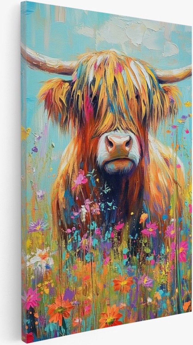 Saammp Canvas Schilderij - Schotse Hooglander Koe - Dieren - Abstract - 30x45 - Foto op canvas - Wanddecoratie - Muurdecoratie Woonkamer - Slaapkamer decoratie - Canvas Print Multicolor