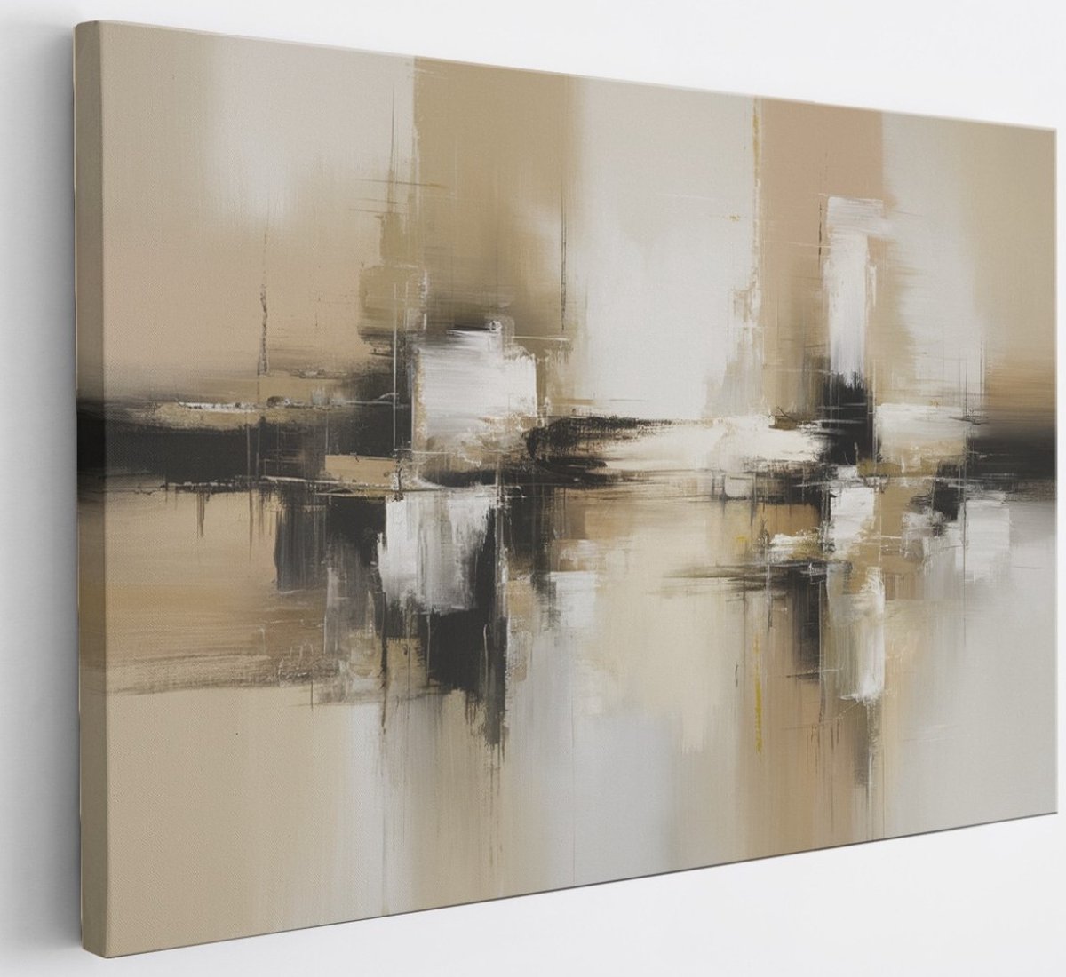 Saammp Canvas Schilderij - beige zwart - Abstract - 120x80 - Foto op canvas - Wanddecoratie - Muurdecoratie Woonkamer - Slaapkamer decoratie - Canvas Print Multicolor