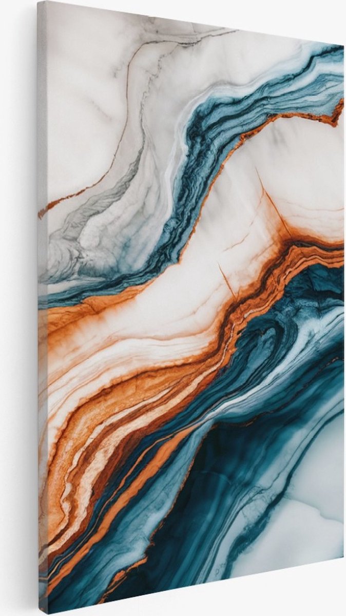Saammp Canvas Schilderij - Oranje blauw patroon - Abstract - 30x45 - Foto op canvas - Wanddecoratie - Muurdecoratie Woonkamer - Slaapkamer decoratie - Canvas Print Multicolor