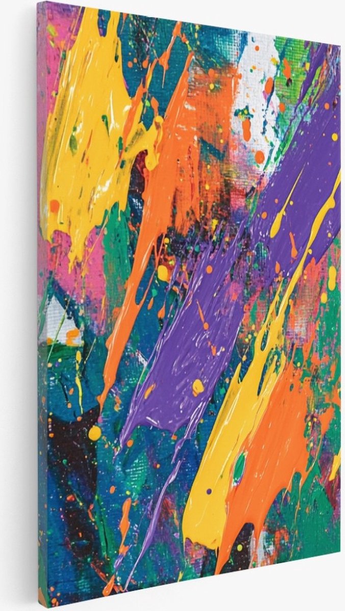 Saammp Canvas Schilderij - Kleurrijke penseelstreken - Abstract kunstwerk - 30x45 - Foto op canvas - Wanddecoratie - Muurdecoratie Woonkamer - Slaapkamer decoratie - Canvas Print Multicolor