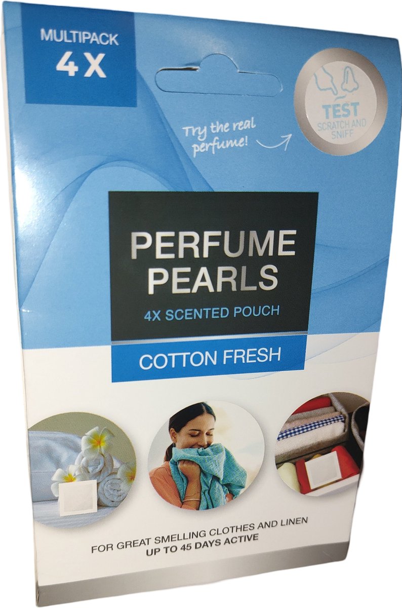 PERFUME PEARLS | Scent Pouch | geurzakjes |Cotton Fresh| Geurbuiltjes |kledingkast Geurtjes| Interieur Geur| Geurparels - Parfumzakjes- Parfum- Stofzuigerzakje - Stofzuiger Luchtverfrisser|MULTIPACK 4x Zakjes