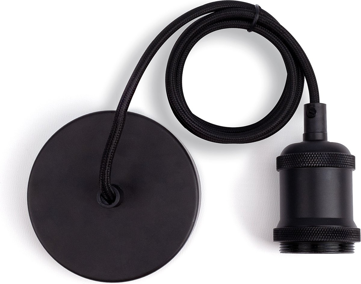 Integral pendel Ø10cm Zwart met 1.2m textielsnoer | E27 | Max 1x 100W exclusief