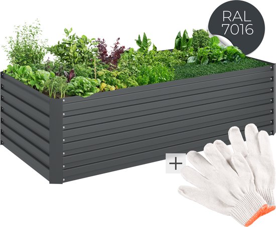 Tectake Verhoogde Plantenbak Metaal - Grijs - 120x60x30cm - 200l - Verzinkt Staal - Tuinbak