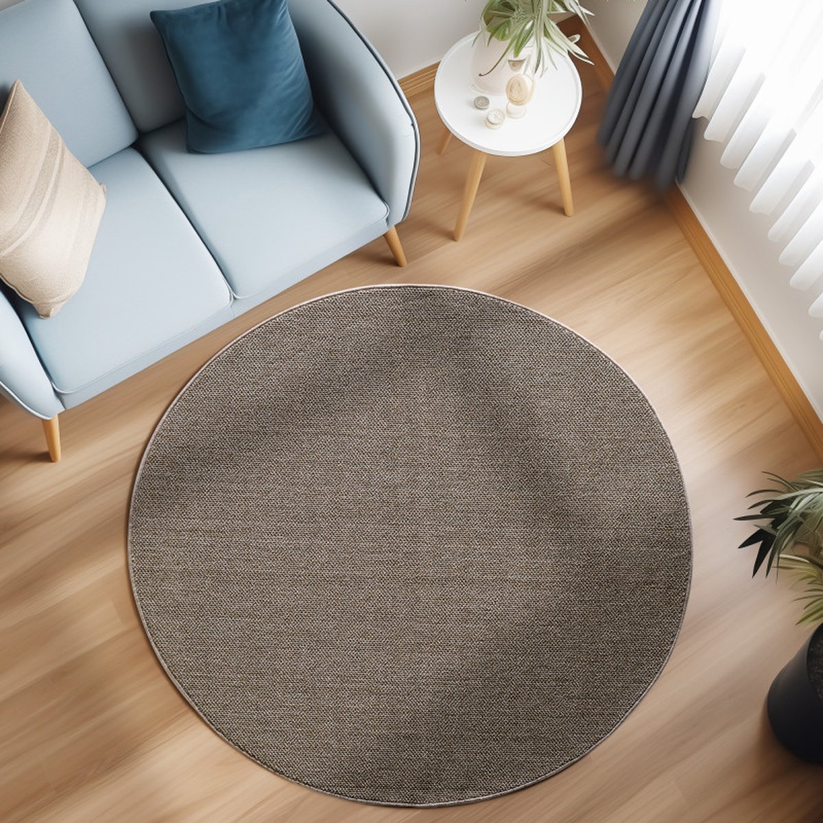 Rond Flycarpets Laagpolig vloerkleed - Gevlochten - Handgeweven Look - Bruin 200x290 cm