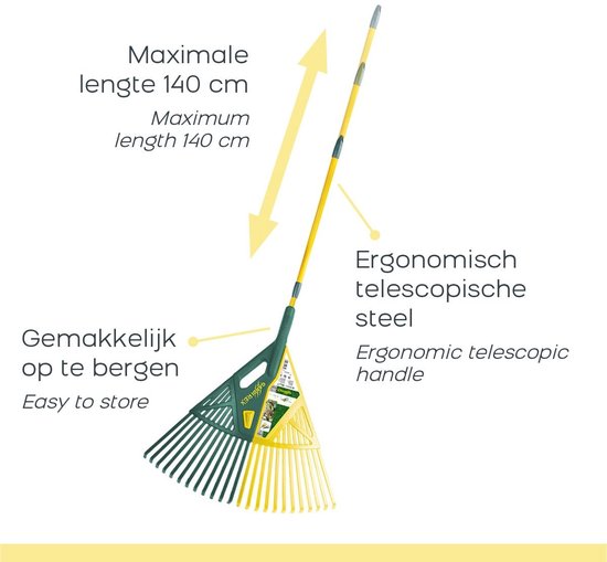 Gardirex, Bladhark - Hark met Steel - Gazonhark - Bladscheppen - Bladverzamelaar - 2-in-1 - Groen/Geel van GardiREX — afbeelding 5