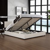 Tweepersoonsbed Juva met lattenbodem en opbergruimte 140x200 cm beige Corium