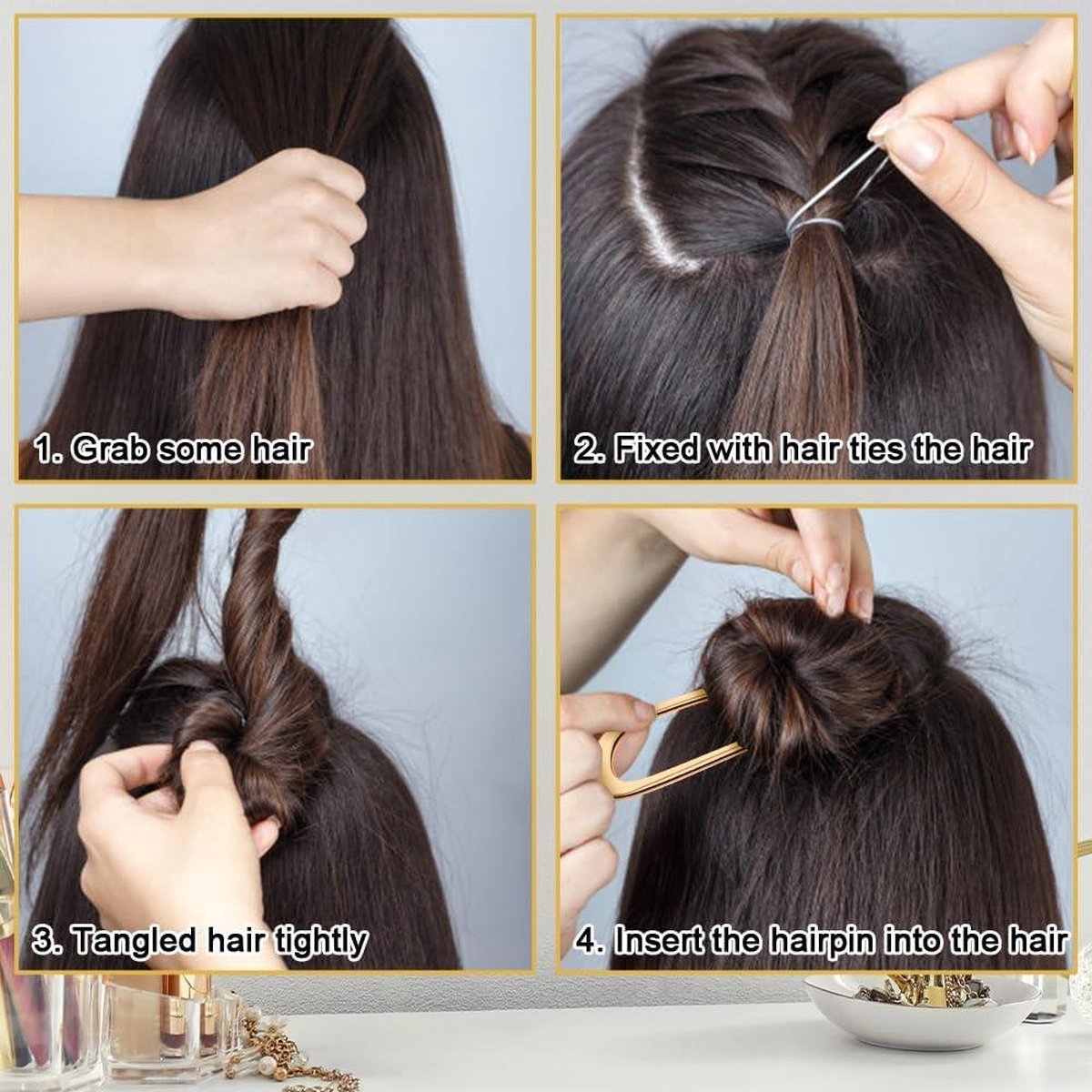 U-Shaped Metal French Hairpins - Large Hair Fork Clip for Chignon Hairstyles - Women Girls Hair Accessories (2Pcs, Gold Silver)