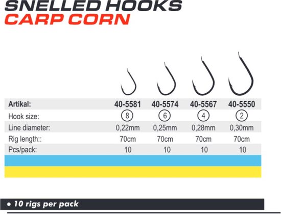Snelled Hooks 'Carp Corn' - Haakmaat #2 - 0.30mm - 70cm - 10 stuks - Karper, Penvis, Dobber, Mais Onderlijnen van Spro — afbeelding 2