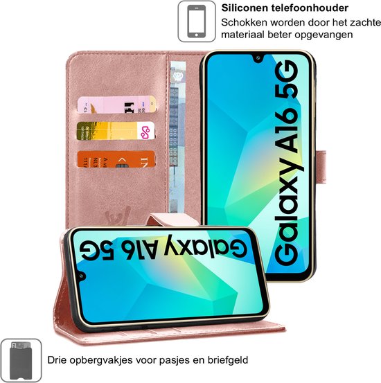 Coque Samsung Galaxy A16 - Protection d'écran de confidentialité en Glas à couverture complète - Étui portefeuille à rabat en or rose