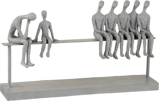 J-Line decoratie 7 Mensen Op Een Bank - polyresin - grijs
