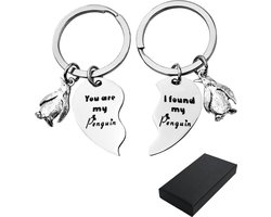 Pinguïn sleutelhanger set - Zilver - Romantische sleutelhanger - cadeau voor je partner - Valentijnsdag - jubileum - huwelijksreis cadeau