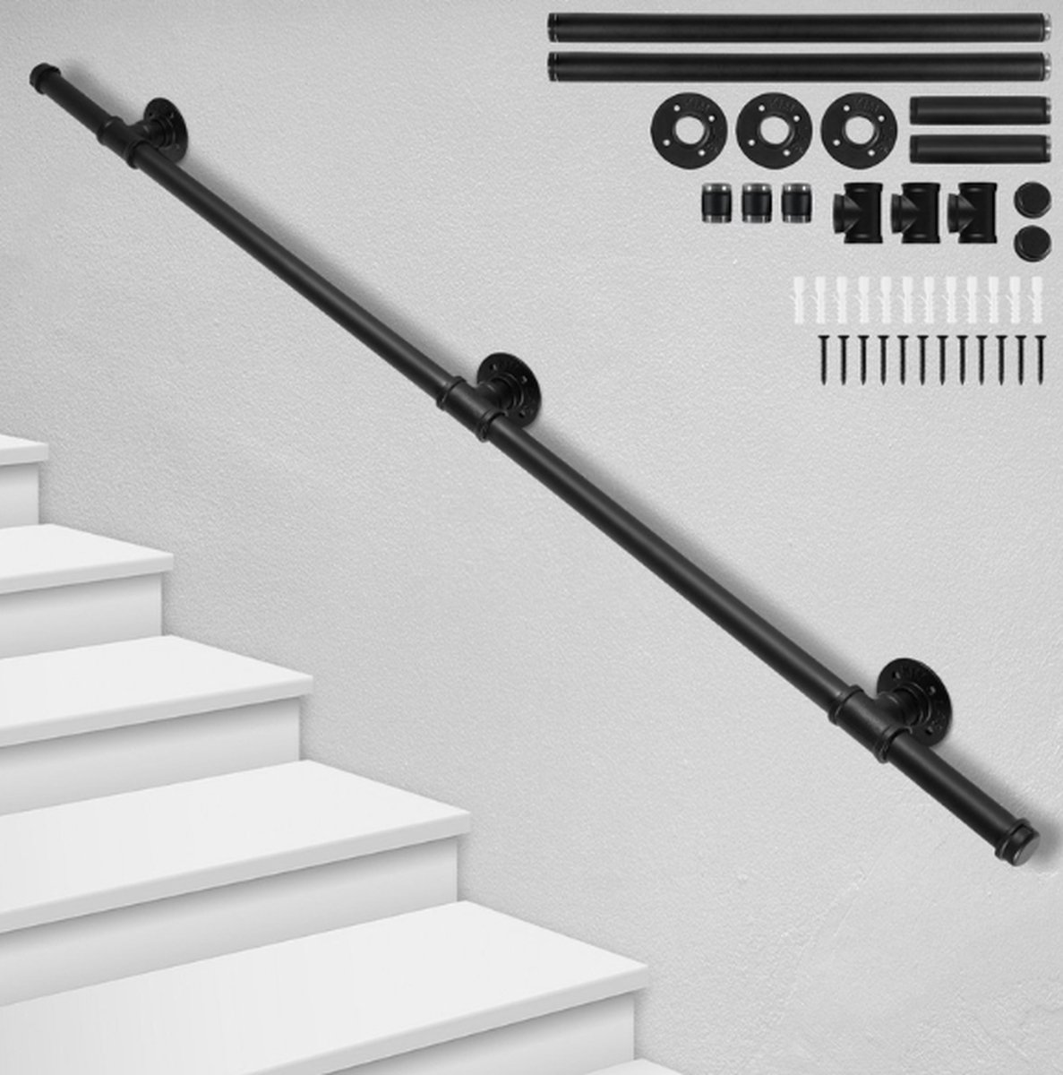 Trapleuning Gepoedercoat Leuningen Diameter 32 mm Outdoor Indoor Zwart Lengte 150cm