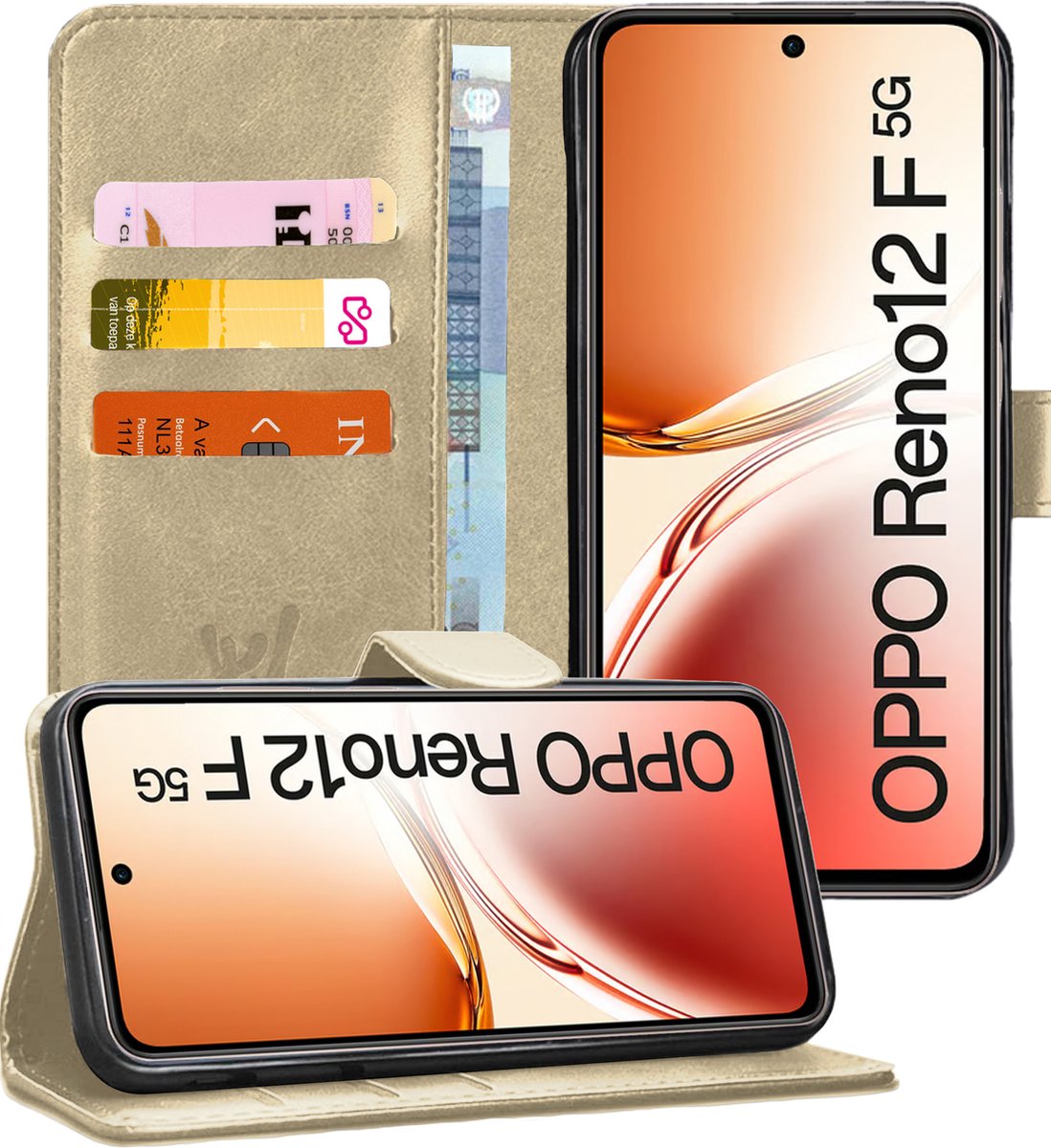 Hoesje geschikt voor Oppo Reno 12F / 12FS - Portemonnee Book Case Goud