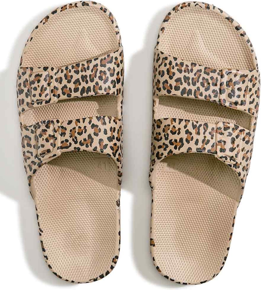 Freedom Moses Slippers Wild Cat Sands Ecru met Panter print - Maat 26-27