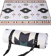 ZYLARO picknickdeken, 200x200cm, Dubbelzijdig waterdicht, machinewasbaar, draagbare stranddeken zandvrij, voor camping, park, tuin, strand, picknick, wandelen, barbecue, Santorini-patroon