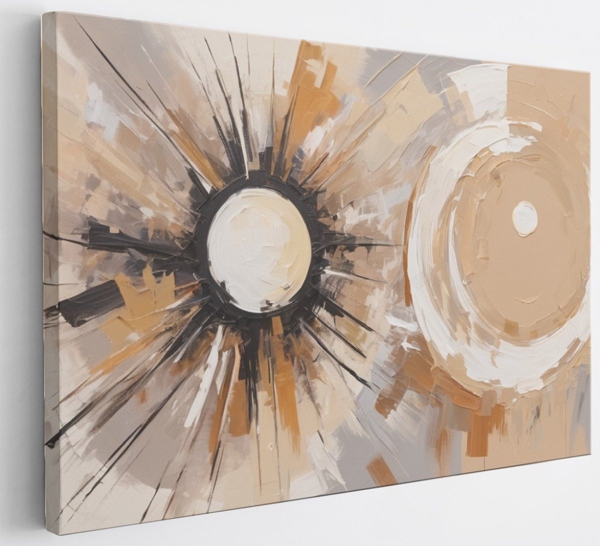 Saammp Canvas Schilderij - Beige - Vormen - Abstract - 40x30 - Foto op canvas - Wanddecoratie - Muurdecoratie Woonkamer - Slaapkamer decoratie - Canvas Print Multicolor