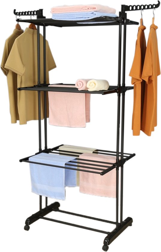 Alora Droogtoren - Zwart - kleding droogrek - inklapbaar - inclusief wielen - droogtoren met wieltjes - 20m drooglengte
