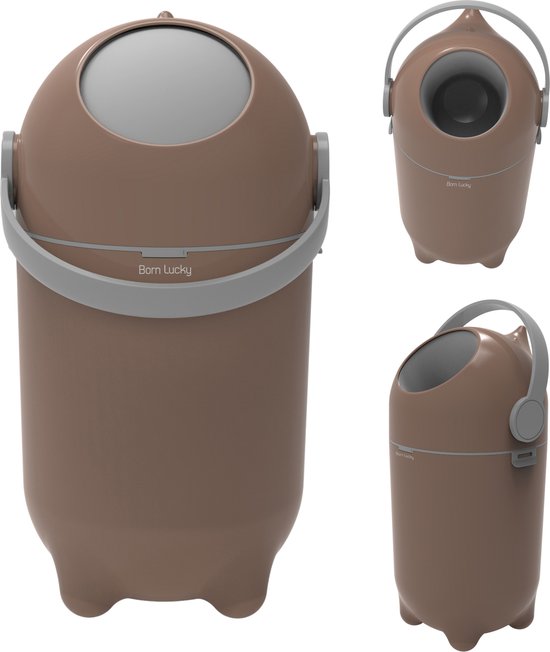 Seau à couches Born Lucky avec système anti- Geur - Jusqu'à 25 Couches (10 L) - Chocolat