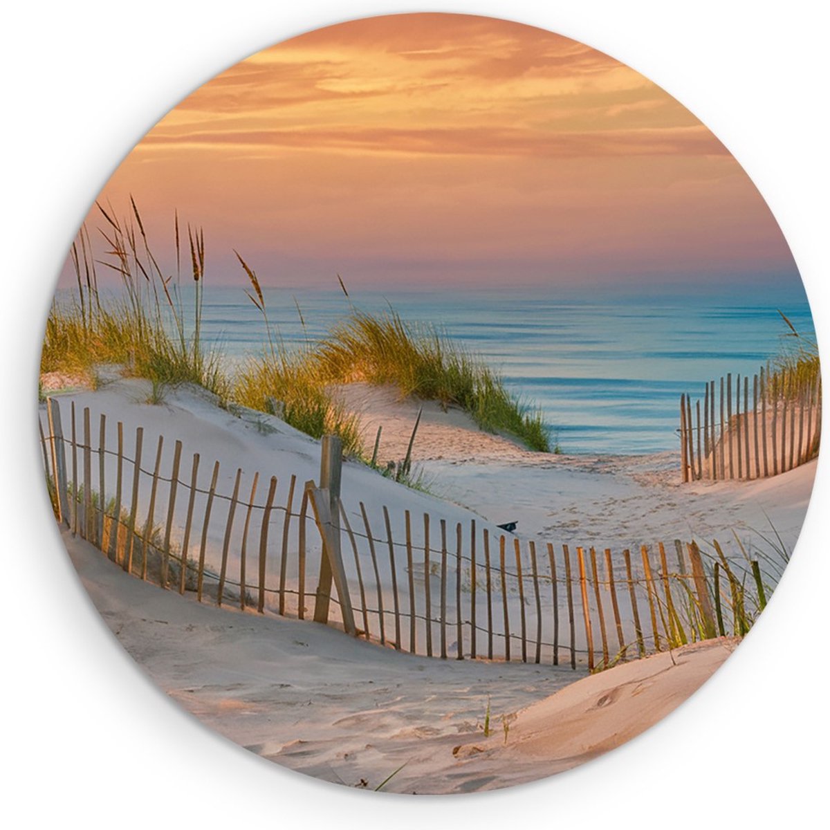 Saammp Muurcirkel Hout - Strand - Duinen - Zee - Helmgras - Ø 90 - Wandcirkel - Wanddecoratie Cirkel - muurdecoratie Woonkamer - Slaapkamer decoratie - Rond Schilderij