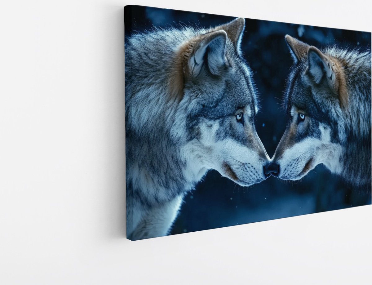 Saammp Canvas Schilderij - Wolf - Liefde - Dieren - Natuur - 40x30 - Foto op canvas - Wanddecoratie - muurdecoratie Woonkamer - Slaapkamer decoratie - Canvas Print Multicolor