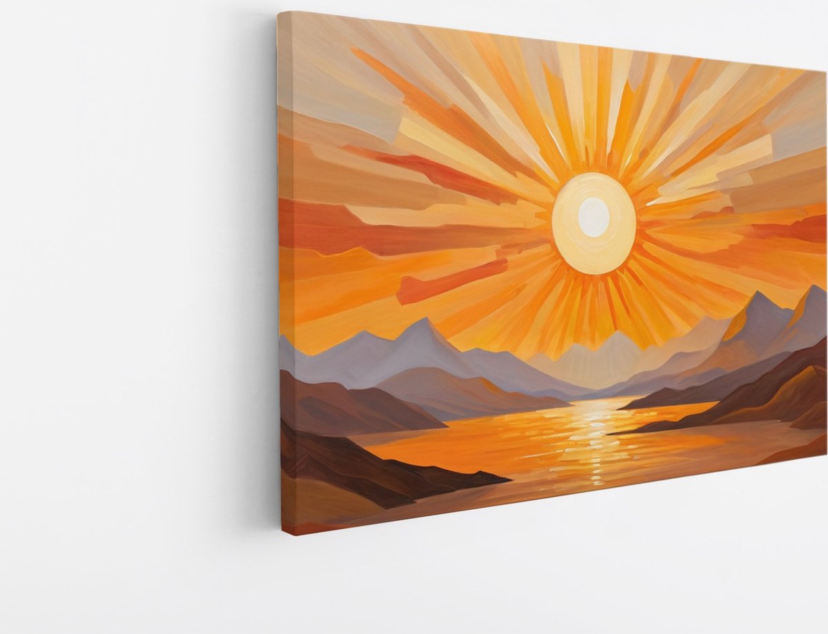 Saammp Canvas Schilderij - Abstracte zon - Natuur - Landschap - 100x75 - Foto op canvas - Wanddecoratie - Muurdecoratie Woonkamer - Slaapkamer decoratie - Canvas Print Multicolor