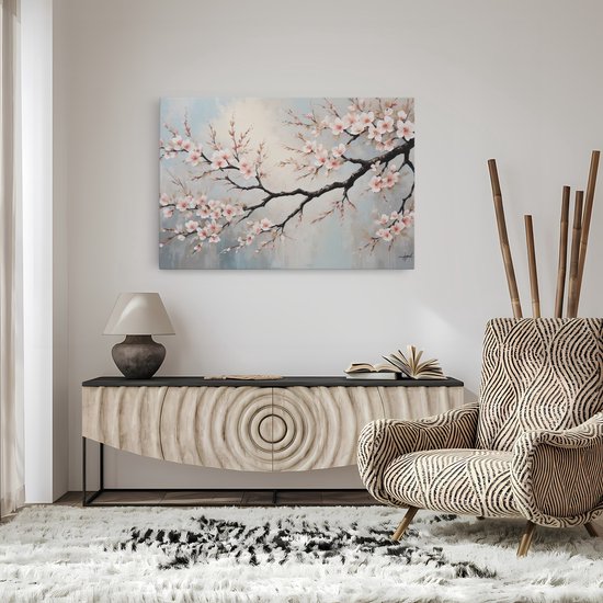 Tableau sur toile Saammp - Fleur rose sur branche - Abstrait - 50x40 - Photo sur toile - Décoration murale - Décoration murale murale Salon - Décoration bureau