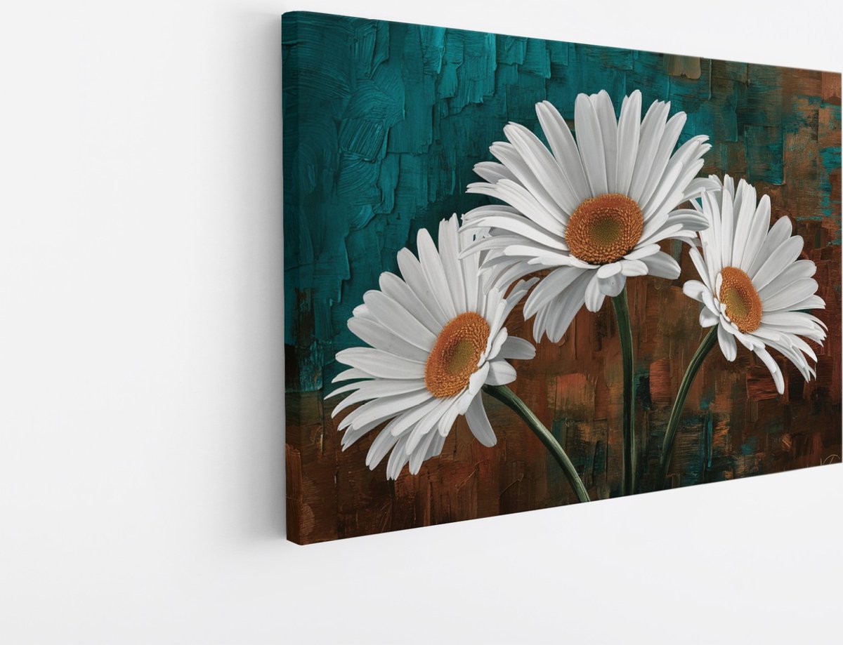 Saammp Canvas Schilderij - Madeliefjes - Natuur - Modern - 70x50 - Foto op canvas - Wanddecoratie - Muurdecoratie Woonkamer - Kantoor Decoratie Multicolor