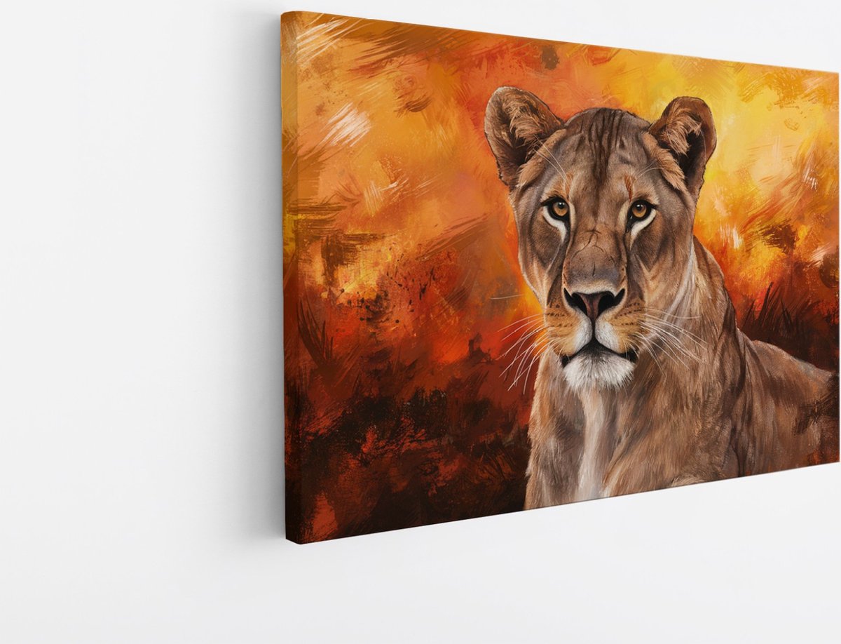 Saammp Canvas Schilderij - Abstracte Leeuwin - Dieren - Natuur - 120x80 - Foto op canvas - Wanddecoratie - Muurdecoratie Woonkamer - Slaapkamer decoratie - Canvas Print Multicolor