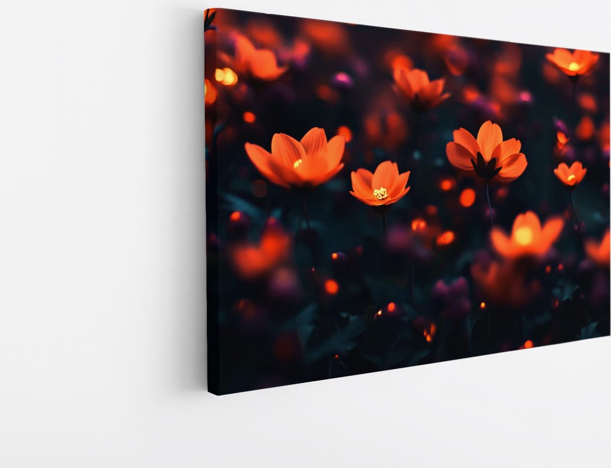 Saammp Canvas Schilderij - Oranje gekleurd Bloemenveld - Natuur - Abstract - Kleurrijk - 100x75 - Foto op canvas - Wanddecoratie - Muurdecoratie Woonkamer - Kantoor Decoratie Multicolor