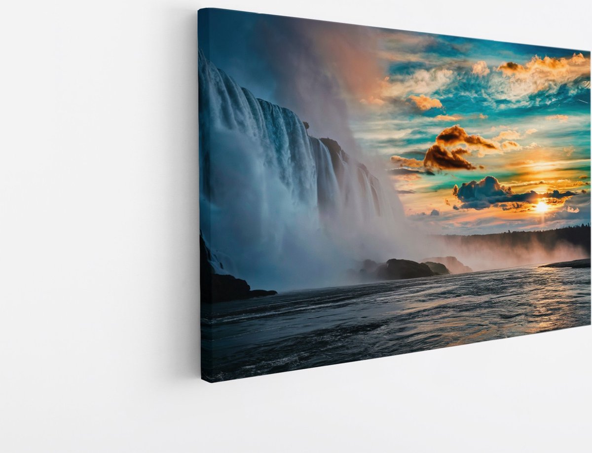 Saammp Canvas Schilderij - Waterval met zonsondergang - Landschap - Natuur - 30x20 - Foto