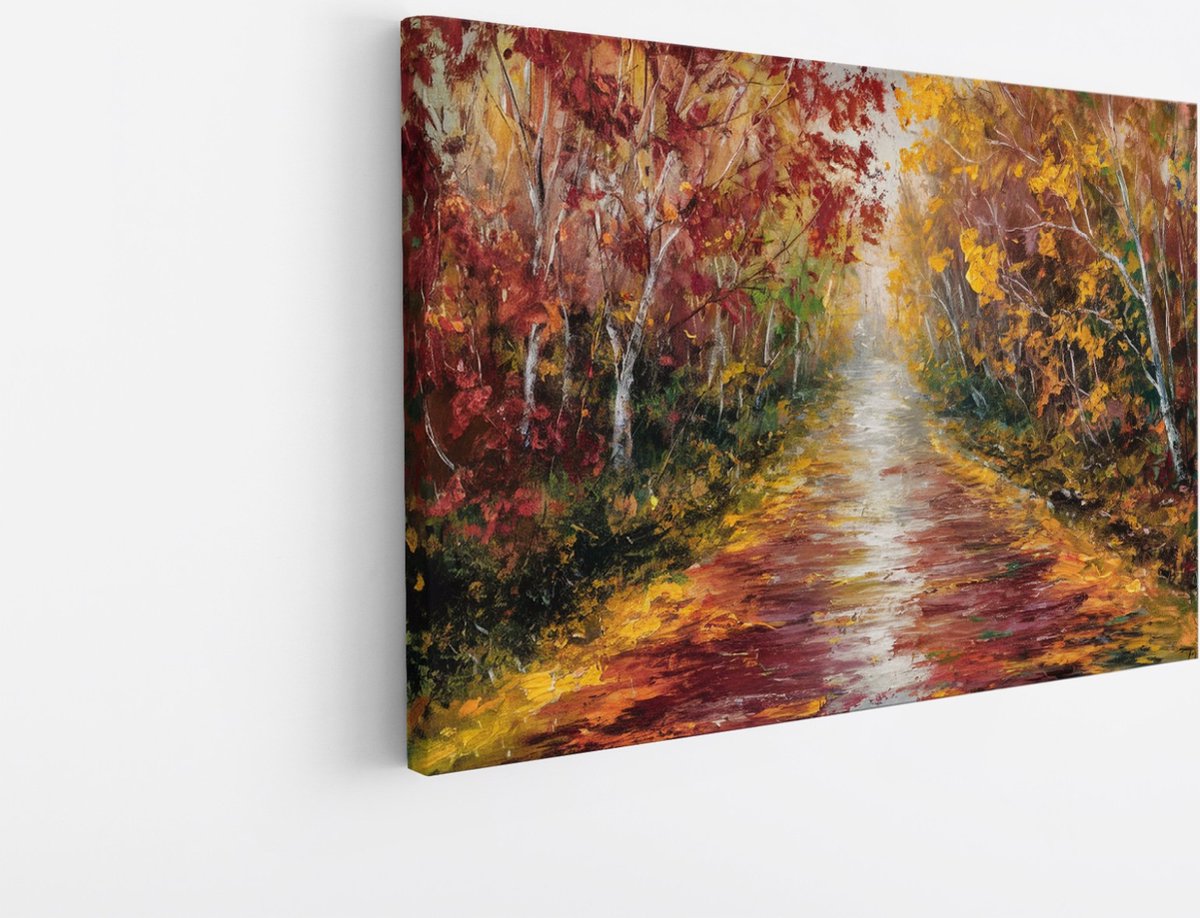 Saammp Canvas Schilderij - Abstract Herfstachtig Bospad - Landschap - Natuur - 30x20 - Foto op canvas - Wanddecoratie - Muurdecoratie Woonkamer - Slaapkamer decoratie - Canvas Print Multicolor