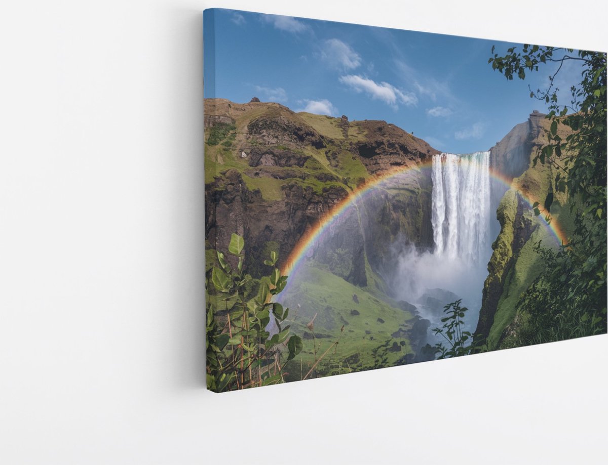 Saammp Canvas Schilderij - Regenboog bij waterval - Landschap - Natuur - 30x20 - Foto op canvas - Wanddecoratie - Muurdecoratie Woonkamer - Slaapkamer decoratie - Canvas Print Multicolor