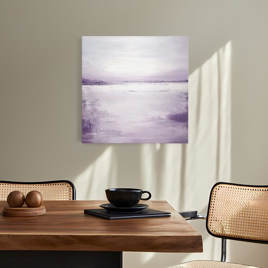 Saammp Canvas Schilderij - Paarse penseelstreken - Landschap - Abstract kunstwerk - 20x20 - Foto op canvas - Wanddecoratie - Muurdecoratie Woonkamer - Slaapkamer decoratie - Canvas Print
