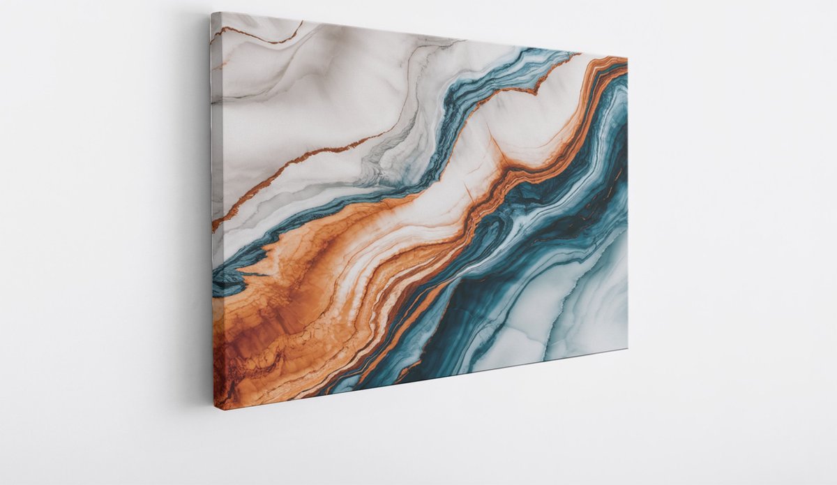 Saammp Canvas Schilderij - Oranje blauw patroon - Abstract - 90x60 - Foto op canvas - Wanddecoratie - Muurdecoratie Woonkamer - Slaapkamer decoratie - Canvas Print Multicolor