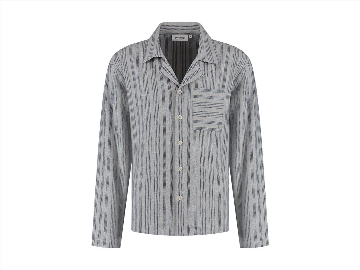 Yumeko pyjamashirt heren flanel lichtgrijs/blauw stripe l