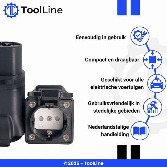 BOROCO Type 2 naar Schuko adapter, 3,5 KW 16 A 220 V Type2 oplader of