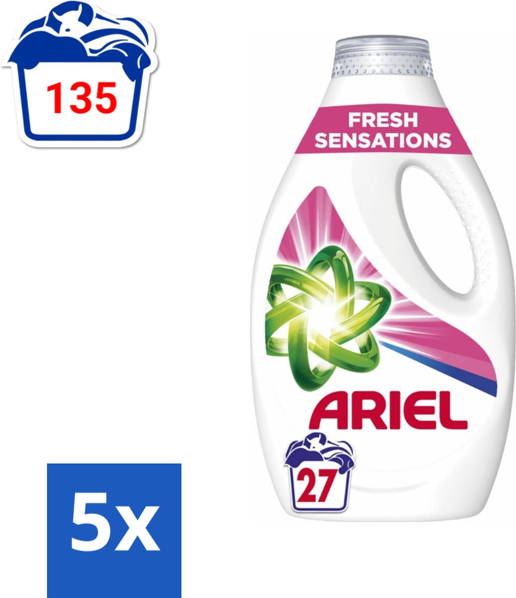 5 x Ariel Original - Fresh Sensations - Vloeibaar Wasmiddel - Witte en Lichtgekleurde Was - 27 Wasbeurten - Vloeibaar Wasmiddel - Frisse Geur - Reiniging - Wasbeurt - Witte Kleding